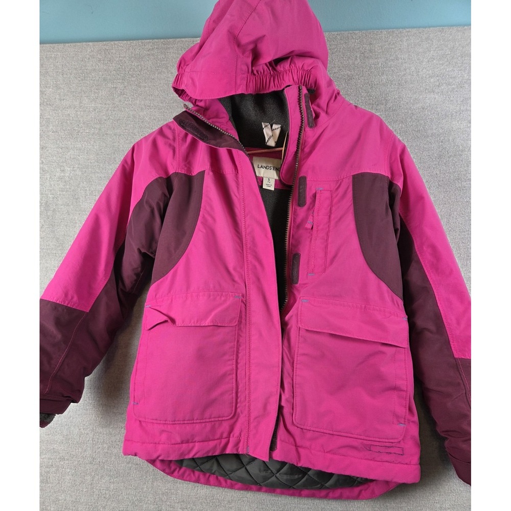 Lands End Girls S 7-8 Squall Waterproof Grow a Long Winter Ski Jacket Pink Coat